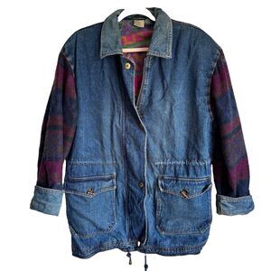 Out Brook Women's M Blue Zip Button Jacket Cotton Lined Mid-Length 90s VTG Y2K